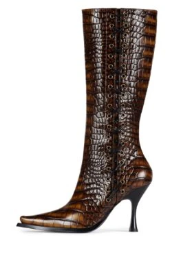 STUNNA -Jeffrey Campbell Store stunna knee high boot dv brown croco 6 996044